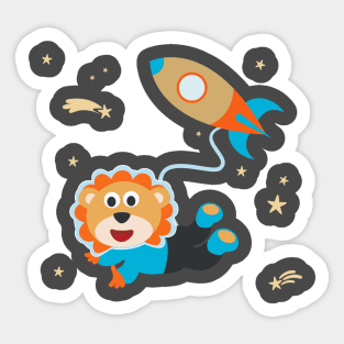 Space lion or astronaut in a space suit with cartoon style. Sticker